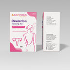 Five ovulation test strips in packaging.