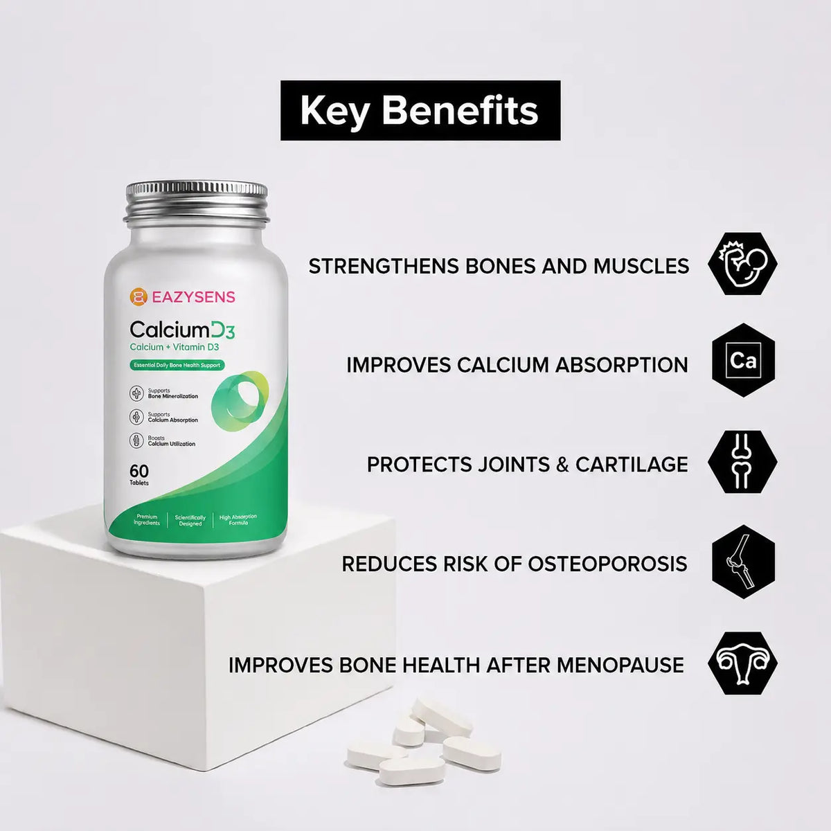 Bottle of Calcium Vitamin D3 supplement pills