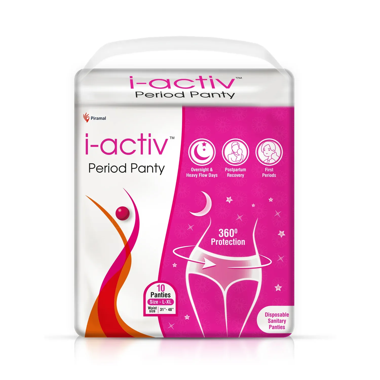 i-activ Period Panty for Girls & Women | L-XL | Disposable Period Panties | Leak Proof | Maternity Pads for Heavy Flow Periods | Overnight 360° Protection | Waist Size 31" to 48"